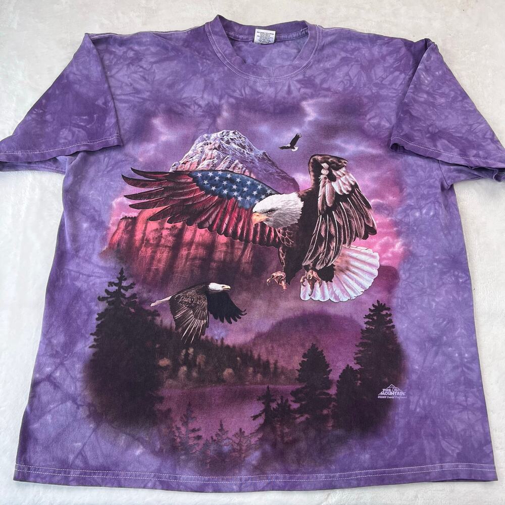The Mountain American Eagle Gildan Tag Size XL Purple Tie-dye Nature T-shirt